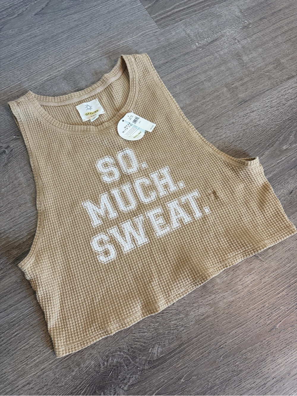 Offline by Aerie Waffle Knit Crop Tank Top — So Much Sweat. — Beige